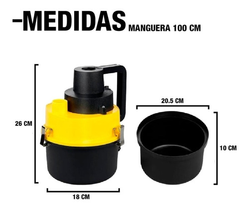Imagen 11 de 12 de Aspiradora Para Auto Inflador Tambor 12v 90w 2 En 1 Potente Color Amarillo