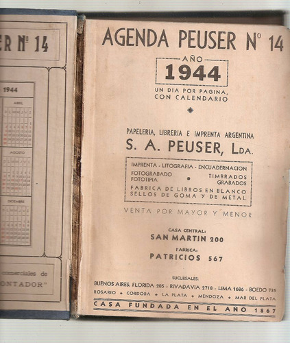Imagen 1 de 1 de Agenda Peuser N° 14 1944