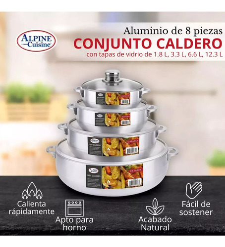 Ollas Aluminio Antiadherente 12.2, 6.6, 3.3 Y 1.9 L Alpine Color Plateado