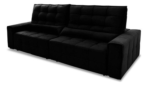 Sofá Retrátil Reclinável Alaska 2,30m Preto C/ Molas