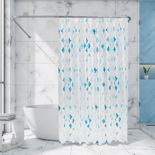 Cortina Para Baño De Peva Bath Styles Color Azul claro Flores Azules