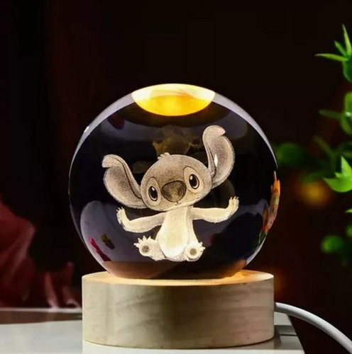 Lampara Esfera Bola Cristal 3d Stitch Stich Luz Gigante Gran Cristal Cristal