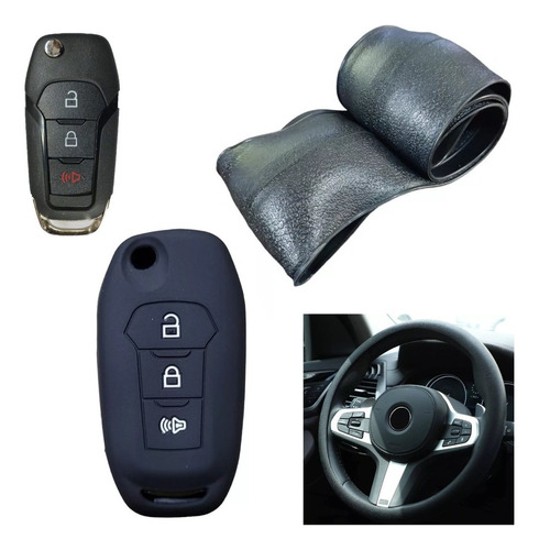 Cubre Volante + Funda Llave Silicona Ford Ka Nuevo - Negro