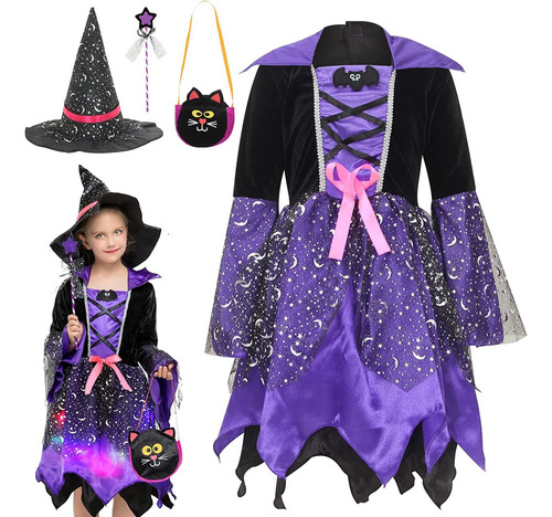 Halloween Bruja Niños Coslay Vestido De Bruja Con Luces Brillantes 1