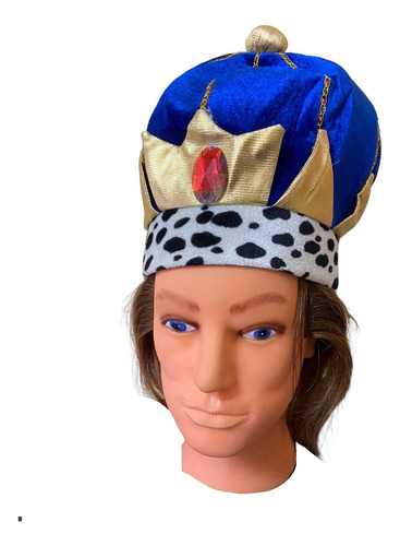 Coroa De Rei Azul Em Veludo Fantasia Luxuosa