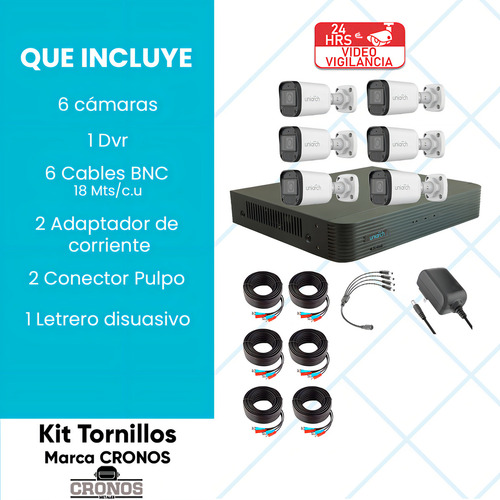 Uniarch Kit De Seguridad Kit-104fw-plus-6ccc 6 Cámaras Análogas Alta Definición Bullet 1080p 2mp Imagen A Color 24/7 Protección Exterior Ip67 Máxima Seguridad Fácil Instalación 104f Cctv