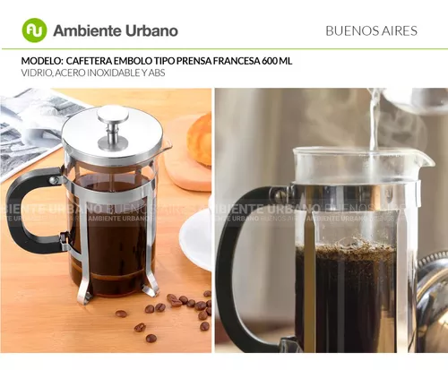 Ambiente Urbano - Cafetera Embolo Vidrio y Acero 600ML