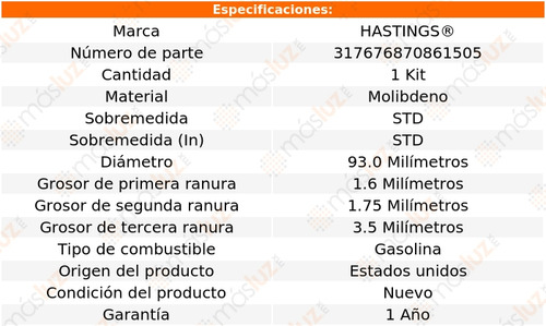 Anillos Pistón Std Bronco Ii V6 2.9l 86/88 Hastings