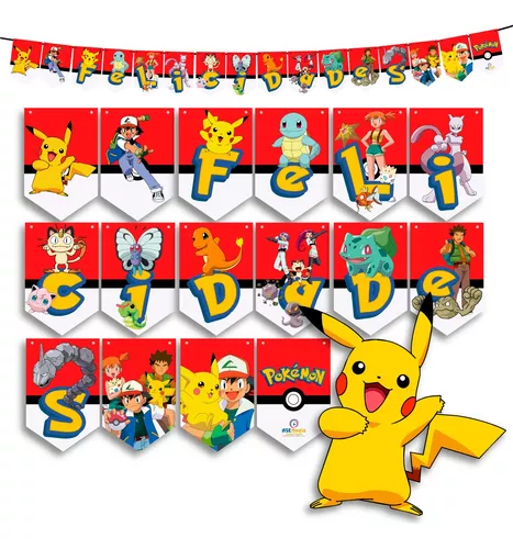 Banderín Pokémon Letreros Cumpleaños Imprimible