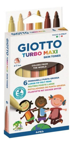 Marcadores X 6 Colores Tonos Piel Giotto Turbo Maxi