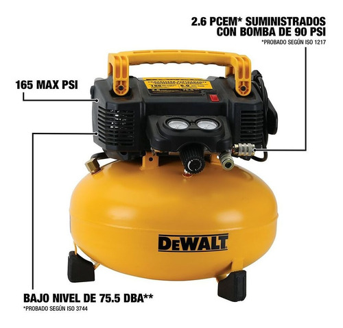 Imagen 3 de 9 de Compresor de aire mini eléctrico portátil DeWalt DWFP55126 monofásico 22.7L 9hp 120V 60Hz amarillo