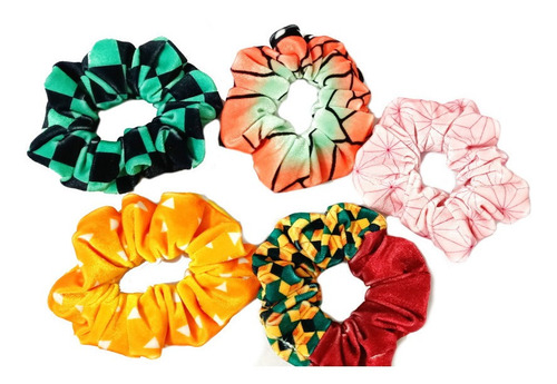 5 Scrunchies Demon Slayer Liga Para El Cabello Pack