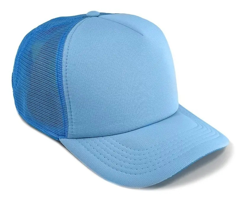 Boné Trucker Masculino Liso com Aba Curva Azul Bebê