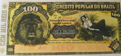 L-2692 100 Mil Réis N/ Original Banco Crédito Popular Brazil