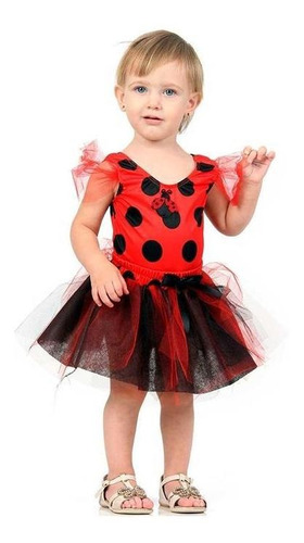 Vestido Fantasia Joaninha Baby Body Com Saia De Tutu P 1 Ano