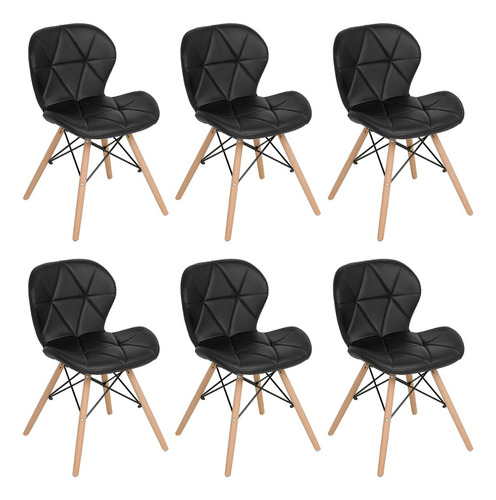 Kit 6 Cadeiras Estofadas Charles Eames Eiffel Slim Confort Estrutura da cadeira Preto