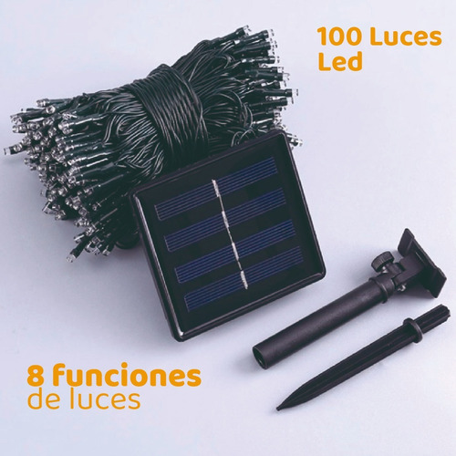 Imagen 4 de 9 de Luces Guirnalda Exterior 100 Luz Calida Con Panel Solar 10m