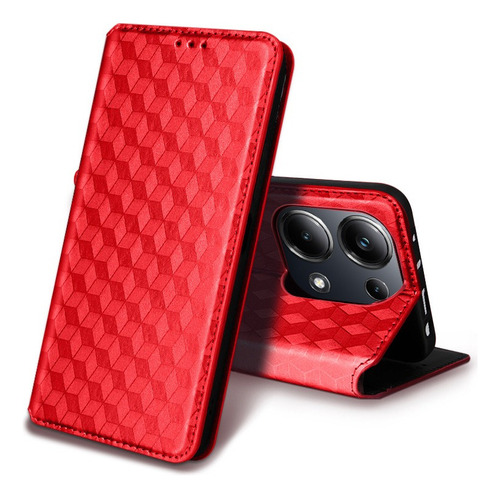 For Xiaomi Poco M6 Pro 4g Cubic Pattern Pu Wallet Card Case