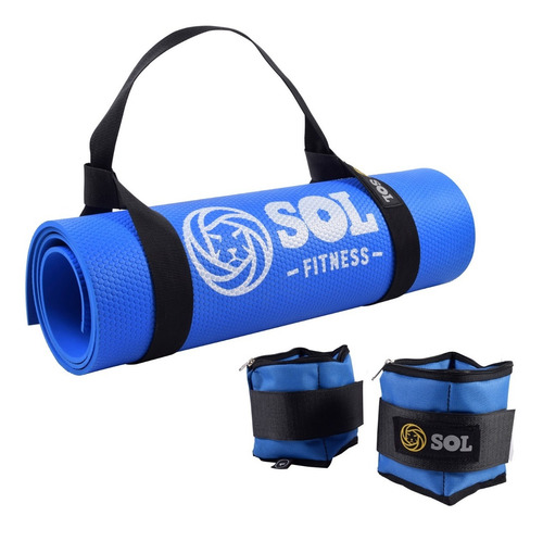 Imagen 1 de 4 de Colchoneta Mat + Par De Tobillera Regulable 1kg Sol Fitness