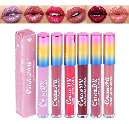 Set De 6 Colores De Lápiz Labial Con Purpurina De Larga Dura