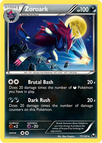 Cartas Pokemon Zoroark 71/108 Shatt Holo B&w Dark Explorers 