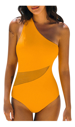 Bañador F Swimsuit Para Mujer, Con Un Solo Hombro, De Malla