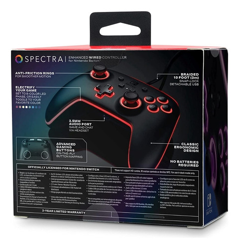 Control Nintendo Switch Alambrico 8 Colores Leds Spectra Msi