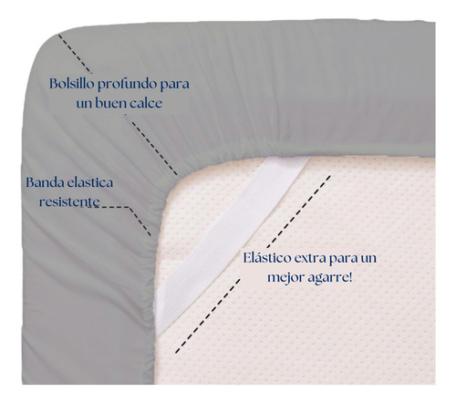Juego De Sábanas 600 Hilos 2 1/2 Plazas Ultra Suave Gris Liso