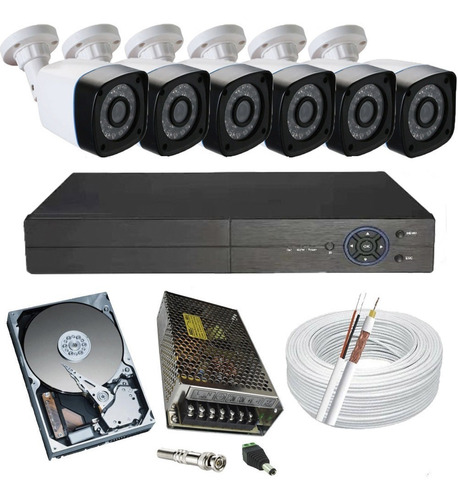 Kit Cftv 6 Câmeras Segurança Hd 720p Dvr 8c P2p Nuvem Hd 1tb