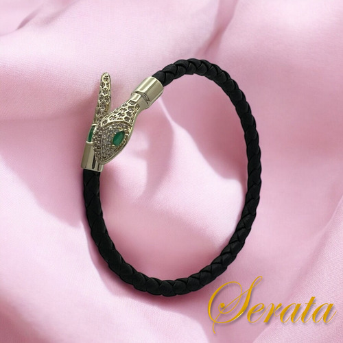 Pulsera Mujer Brazalete Serpiente Cuero Zirconia Caja Serata Negro 6 Cm 20 Cm
