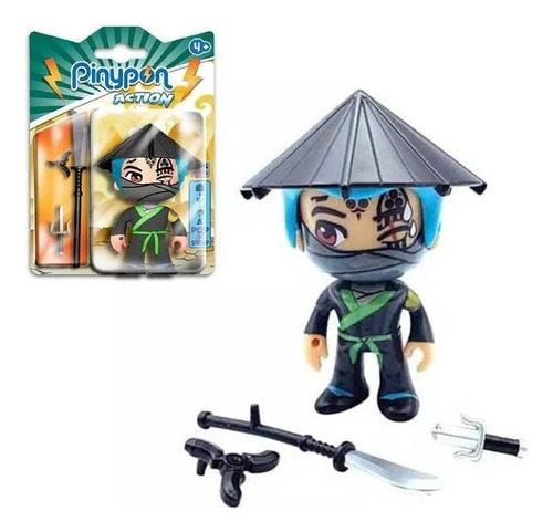 Pinypon Action Figura Ninja Gris Y Celeste C/ Accesorios 