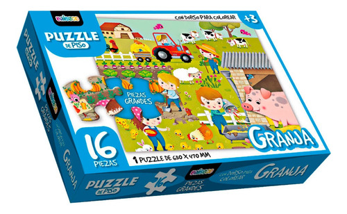 Puzzle De Piso Infantil 16 Piezas Granja Con Dorso Colorear