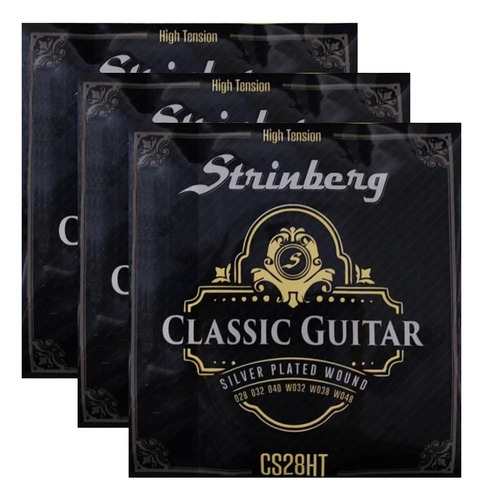 Kit 3 Encordoamento Strinberg Violão Nylon Alta Cs28ht