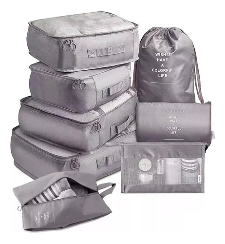Necessaire Kit organizador Mala 8 Pratico Look para ropa de viaje, color gris