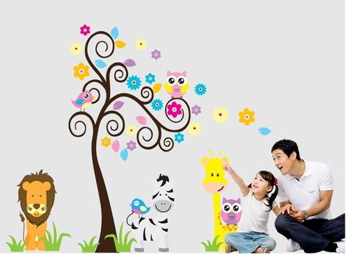 Vinilo Decor Sticker Arte Niño Pared - Animal Leon Arbol