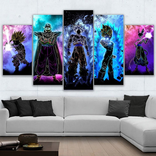 5 Cuadros Decorativos Dragon Ball Neon Personajes 150x84cm