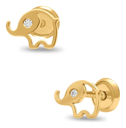 Broqueles Bizzarro De Elefante Oro Amarillo 14k Con Zirconia