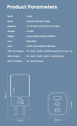 Cargador Dual Gan 33w Para iPhone 16-15-14-13 iPad Samsung