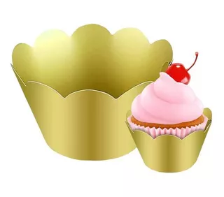 12 Unidades - Saia Para Cupcake - Dourada Metalizada 