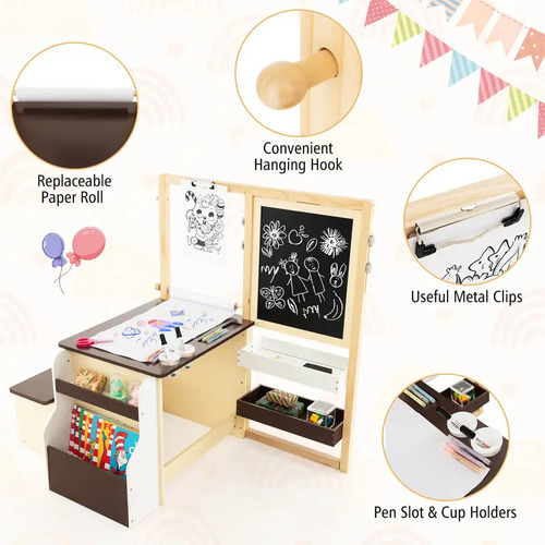 Juego De Banco Mesa Para Pintar Ajustable Niños Café