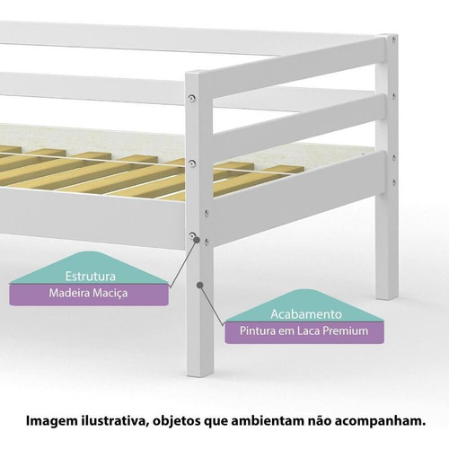 Bicama Infantil Prime Com Grade De Proteção Iv Madeira Maciç Cor Branco
