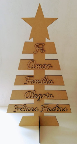 Árbol Navidad Fibrofácil Con Aplique De Palabras 60cm 