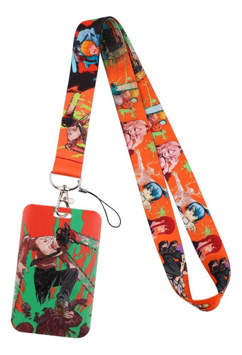 Lanyard Chainsaw Man Con Porta Credencial Impresión Digital 