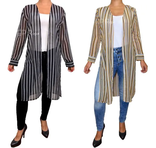 Kimono Largo Con Y Rayas Cardigan Mujer | MercadoLibre