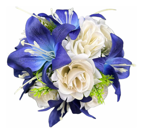 Buquê De Noiva Realista Lírios E Rosas Azul Royal E Branco | MercadoLivre