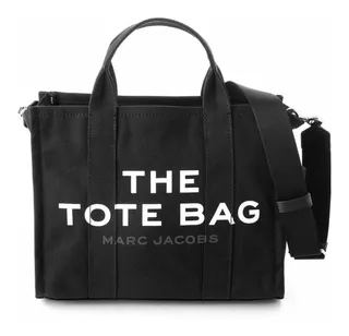 Bolsa tote Marc Jacobs The medium tote bag diseño liso de lona de algodón black con correa de hombro negra asas color negro