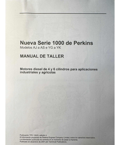 Manual De Taller Motor Perkins Serie 1000 Aj A As Yg A Yk