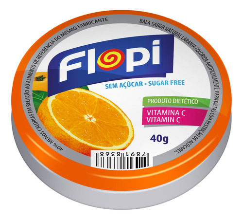 Bala Flopi Diet Laranja Sem Açúcar Com Vitamina C