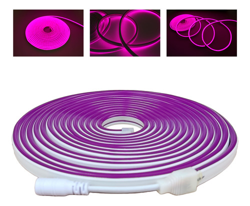 Mangueira Led Neon 12v Roxo 5 Metros 12mm Plug P4 Flex