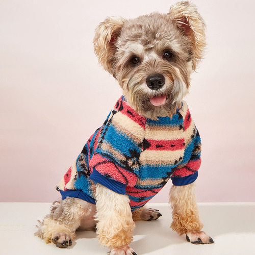 L - Bonita Sudadera Con Capucha De Peluche A Rayas Para Perr